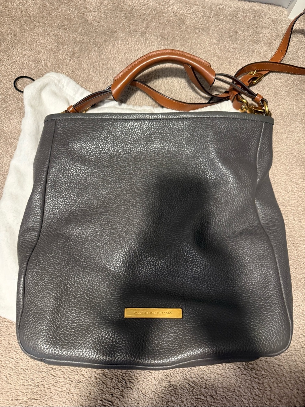 Marc Jacobs Black Pebbled Leather Shoulder Bag with Tan Handles